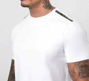 Men’s Custom White and Black Taped Casual Sportswear 2 Piece Gym Outfit- Quick-Dry Breathable Upscale OEM Summer Fitness Suit - Product Image 4