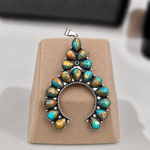 Collier Statement Bohème en Argent Sterling avec Pendentif Naja en Coquille d'Huître Épineuse, Turquoise et Grappe de Fer à Cheval, Style Sud-Ouest, pour Femme - Product Image 1