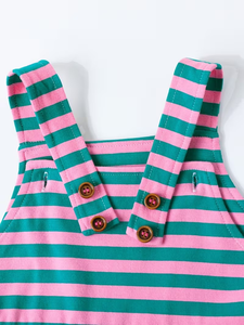 Girls' Set <b>White</b> T-<b>Shirt</b> Striped Suspender <b>Dress</b> with Buttoned Pockets Outdoor Casual Daily <b>Dress</b> Set for Girls made Bangladesh - Product Image 4