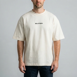 Men's Cream T Shirt Oversized Crew <b>Neck</b> Short Sleeve Casual Streetwear Cotton <b>Tshirt</b> Minimalist Fashion Top - Product Image 1