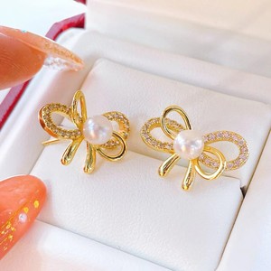 S925 Silver Needle Freshwater <b>Pearl</b> <b>Earrings</b> with High Quality Butterfly Knots Fresh and Sweet Design - Product Image 3