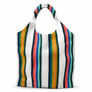 Bolsa de tela de nylon reciclado personalizada, reutilizable, ecológica, a rayas, para compras y uso diario. - Product Image 1