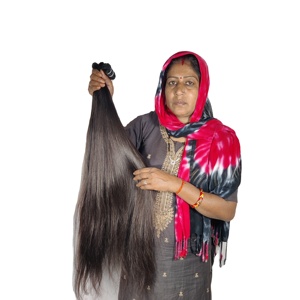 Extensiones de cabello humano de templo indio, rectos mechones rizados de onda larga de color negro, proveedor de cabello virgen natural crudo 100% - Product Image 1