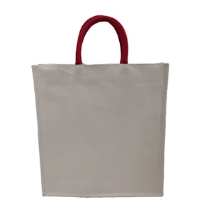 <b>Plain</b> <b>Large</b> Capacity Custom Top Zip Closure Waterproof Laminated <b>Canvas</b> Beach Tote Bag With red Handle Shopping Promotion Gift - Product Image 1