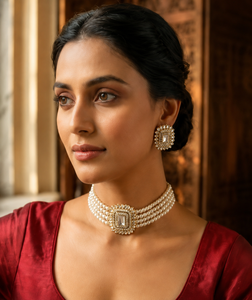 Multi-Layer Pearl Rhinestone <b>Studded</b> Gold Plated Alloy Necklace <b>Earrings</b> Set Collarbone <b>Chain</b> Party Wedding Gift Trendy Elegance - Product Image 4