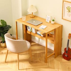 Scrivania Pieghevole Moderna in Bambù per Piccoli Spazi, Tavolo da Studio Portatile per Camera da Letto, Ufficio Domestico o Dormitorio - Product Image 4