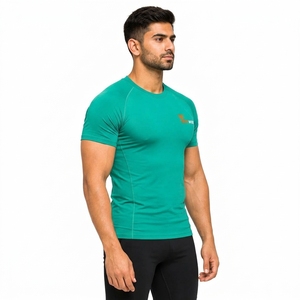 <b>Mens</b> Gym <b>Compression</b> Tee 210 GSM Polyester Spandex Breathable Stretch Workout Performance <b>Shirt</b> OEM Manufacturer - Product Image 2