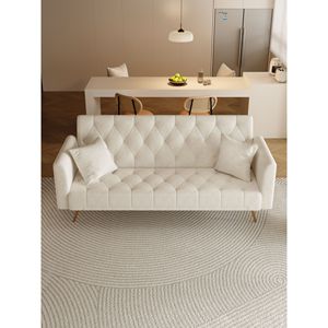 Divano Letto Convertibile Americano Retrò da 71 Pollici in Velluto Beige con Funzione Letto a Scomparsa per Soggiorno, Camera da Letto o Ufficio di Piccole Dimensioni - Product Image 1