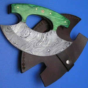 Burraq Custom Handmade Damascus Steel Full Tang Ullu <b>Knife</b> Wood Handle Pizza Slicer Leather <b>Sheath</b> Ambidextrous Dishwasher Safe - Product Image 4