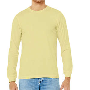 Camiseta de manga larga para hombre, color amarillo claro, mezcla de algodón, cuello redondo, informal, básica - Product Image 1