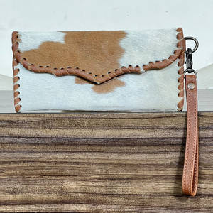 Carteras de Mano Personalizadas de Cuero Vacuno con Pelo para Mujer, Elegantes y Delgadas, de Cuero Genuino, con Monedero y Correa para la Muñeca, para Uso Diario - Product Image 4