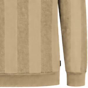 Beige <b>Mens</b> <b>Long</b> <b>Sleeve</b> Knitted <b>Polo</b> <b>Shirt</b> Textured Vertical Stripe Design Ribbed Hem Collar Smart Casual Premium Fashion Top - Product Image 6