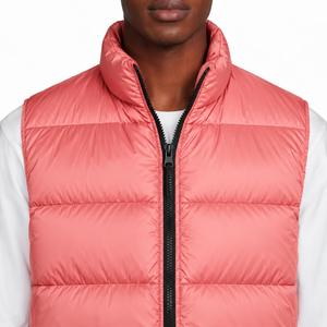 Chaleco acolchado rosa coral para hombre, con cuello alto, cierre de cremallera, relleno de plumón, ligero, para invierno. - Product Image 3