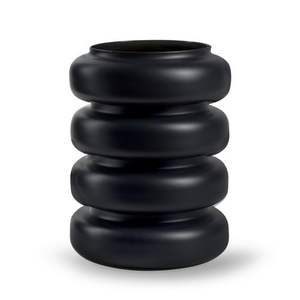 Handmade Black Matte Ribbed <b>Cylinder</b> <b>Vase</b> | Geometric Metal Floral Container | Contemporary Office Desktop Decoration & Giftware - Product Image 1