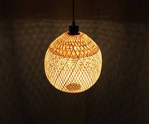 Round Bamboo Pendant Light Natural Woven Lampshade 11x11.5 Inch Hanging <b>Ceiling</b> Lamp Boho Home <b>Decor</b> Supplier - Product Image 1