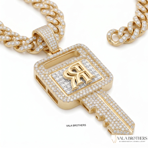 Pendentif personnalisé en moissanite, pendentif clé en moissanite avec pierres taille baguette, charme hip-hop de luxe pour homme, à porter au quotidien - Product Image 4