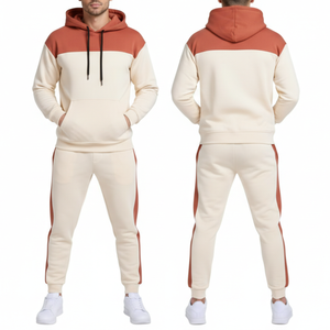 Conjunto Deportivo para Hombre OEM, Color Terracota, Rojo Ruggioso y Crema, Sudadera con Capucha y Pantalones de Felpa, Dos Piezas, Ropa Deportiva para Calle - Product Image 4