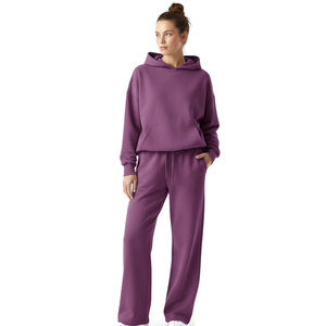 Wholesale Autumn/Winter Streetwear Custom Logo Printed 100% Cotton Breathable Hooded Hoodie <b>Jogger</b> <b>Set</b> Women Two Piece Tracksuit - Product Image 1