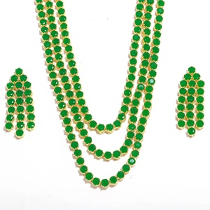 Low MOQ 3 Layer Emerald Long <b>Necklace</b> 22K Gold Plated South Indian Haram Bridal Wedding Jewelry Gift for Her - Product Image 3