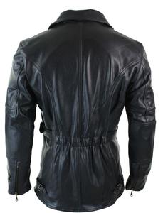 Veste de motard en cuir noir pour homme, long manteau trench ceinturé, vêtement d'extérieur décontracté en cuir véritable pour l'automne et l'hiver - Product Image 3