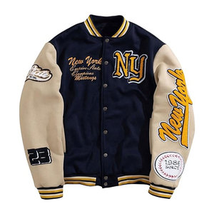 Chaqueta Varsity con Gráficos de Letras para Hombre, Chaqueta Bomber con Botones y Ribete a Rayas de Manga Larga, Chaqueta Casual de Mezcla de Algodón, Chaquetas de Béisbol - Product Image 1