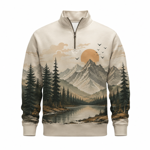 Premium Winter Half Zip Men's Custom Logo Quarter Zip Pullover Heavyweight Cotton Fleece Eco-Friendly Gym Sportswear - Product Image 1