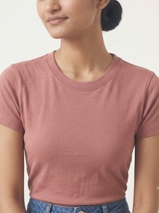 Camiseta Rosa de Corte Regular para Mujer, Informal, de Manga Corta, Cuello Redondo, Algodón, Básica, Verano, Uso Diario, Moda Urbana - Product Image 4