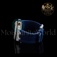 Montre de sport de luxe à quartz avec cadran en moissanite, bracelet en caoutchouc bleu à échelle mixte, cristal saphir carré, date automatique pour homme