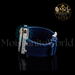 Iced Luxury Sport Quartz <b>Watch</b> Moissanite Diamond Dial Mixed Scale Blue Rubber Strap Square Sapphire Crystal Auto Date <b>for</b> <b>Men</b> - Product Image 2