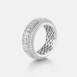 Anillo de Eternidad de Lujo con Moissanita, Oro Sólido de 18K, Corte Baguette, Engaste Pavé, Diseño Geométrico, Joyería de Boda Unisex - Product Image 1