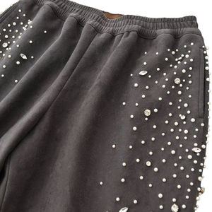 Pantalon de jogging vintage personnalisé en coton French Terry, coupe oversize, avec strass, jambe large, délavé à l'acide, style évasé, pour Sake - Product Image 2