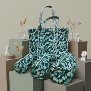 Sac fourre-tout en coton imprimé personnalisé, ensemble de 3 trousses de maquillage avec fermeture éclair, design floral vintage - Sacs cosmétiques de voyage, ensemble cadeau réutilisable - Product Image 5