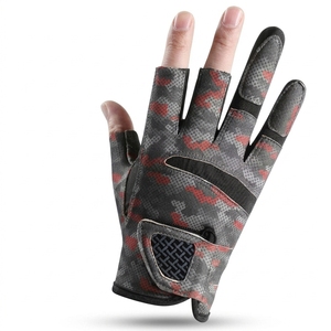Fishing <b>Gloves</b> Half Finger Gray <b>Red</b> Camo Synthetic Breathable Hook And Loop Closure Unisex All Seasons - Product Image 3