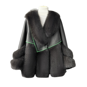 Veste d'hiver élégante pour femme en fausse fourrure avec col en peau de mouton, manches longues, coupe-vent, séchage rapide, couleur unie, extérieur en similicuir - Product Image 1