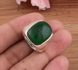 Natural Green <b>Jade</b> Bezel Setting Classic Party <b>Ring</b> Simple Band Women Men 925 Sterling Silver Minimalist Gemstone Anniversary - Product Image 2