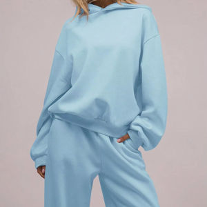 Ensemble de survêtement surdimensionné bleu ciel personnalisé pour femme, sweat-shirt en molleton et pantalon de jogging, vêtements décontractés pour la maison, fabricant OEM - Product Image 2