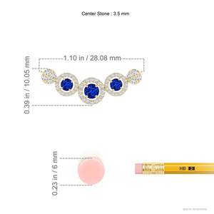 จี้ทองคำ 14k 18k ประดับไพลินสีน้ำเงินทรงกลมสามเม็ดและเพชรแบบเฮโล พร้อมสร้อยคอแบบเชื่อมต่อ งานแฮนด์เมดสุดหรู รับผลิตแบบ OEM - Product Image 3