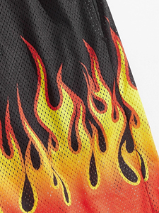 Pantalones Cortos Deportivos de Baloncesto para Hombre, Negros con Estampado de Llamas Amarillas, de Malla, Casuales, con Cintura Elástica, de Secado Rápido, Ecológicos, Transpirables, para Verano y Gimnasio - Product Image 6