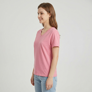 Custom V-Neck T-Shirt Women 100% Cotton Summer Tee Shirts Lightweight Short Sleeve <b>Tshirt</b> Streetwear Cotton V-Neck Tee Women's - Product Image 3