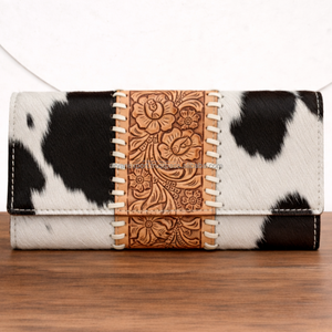 Genuine Tooled Leather <b>Wallet</b> Western Handmade Hair-On Leather <b>Trifold</b> <b>Wallet</b> Floral Embossed Cowgirl Vintage Fashion <b>Wallet</b> - Product Image 2