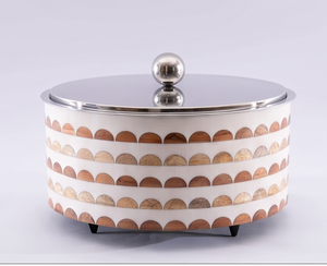 Contenedor Redondo Moderno de Madreperla con Tapa Metálica y Diseño Antipolvo para Uso en Cocina, Eventos de Boda y Restaurantes - Product Image 1