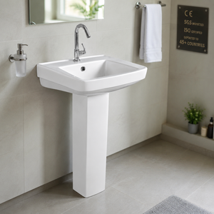 Juego de Lavabo Torus con Pedestal, Rectangular, Grifo Monomando, Diseño Minimalista, Acabado Cromado, Desagüe, Montaje en Suelo, para Baño - Product Image 3
