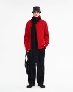 Pull col roulé rouge pour homme, manches longues, couleur unie, coupe ample, tricot décontracté d'hiver, 100 % acrylique, design côtelé épais - Product Image 6