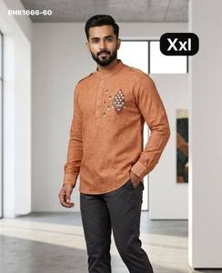 Colección de Kurta Corta de Manga Larga para Hombre, de Algodón y Yute de Alta Calidad con Diseño Butta Bordado en un Lado, Compra en Línea en India - Product Image 6