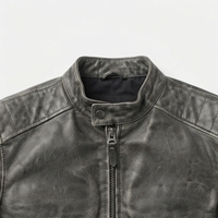 Veste de moto en cuir véritable pour homme, style motard, col rabattu, fermeture éclair, coupe classique, couleur unie, automne