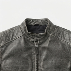 Men's Genuine Leather Motorcycle <b>Jacket</b> Moto Biker Style Turn-down Collar Zipper Closure Autumn Regular Fit Solid Color - Product Image 3
