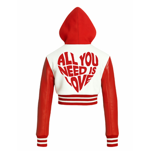Blouson universitaire 'Love Sweet Heart' Skull Splash, coupe classique, rouge et blanc, à capuche, imperméable, avec logo frontal, pour le streetwear - Product Image 3