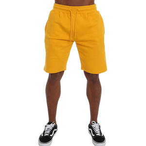 <b>Men's</b> Solid <b>Yellow</b> Cotton Bermuda <b>Shorts</b> with Front Logo Drawstring Waist Pockets Quick Dry Casual Mid Length Knitted Fabric - Product Image 4