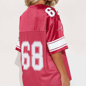 Women's <b>Maroon</b> Mesh Football Jersey V-Neck Short Sleeve Loose Fit Team Number 68 Print Sport <b>Top</b> - Product Image 2