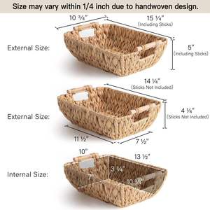 Factory Price Hand-Woven <b>Large</b> Storage <b>Baskets</b> Eco-Friendly Water Hyacinth Wicker Wooden Handles Rectangle Durable Multi-Purpose - Product Image 3